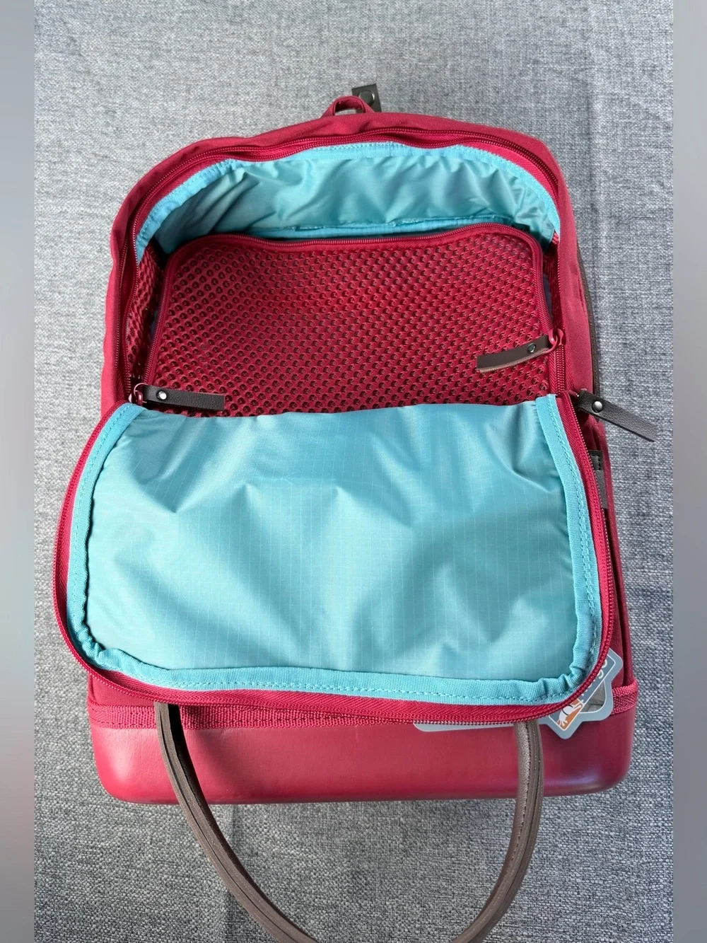 Kurgo Cranberry Red Travel Pet Backpack with Brown Trim